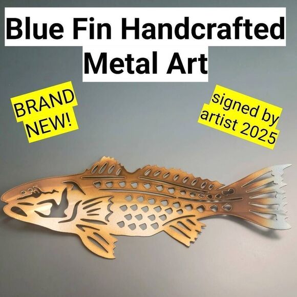 Fishing Enthusiast Blue Fin Fish Handcrafted Heavy Metal Carved Sculpture NEW! - Picture 1 of 8